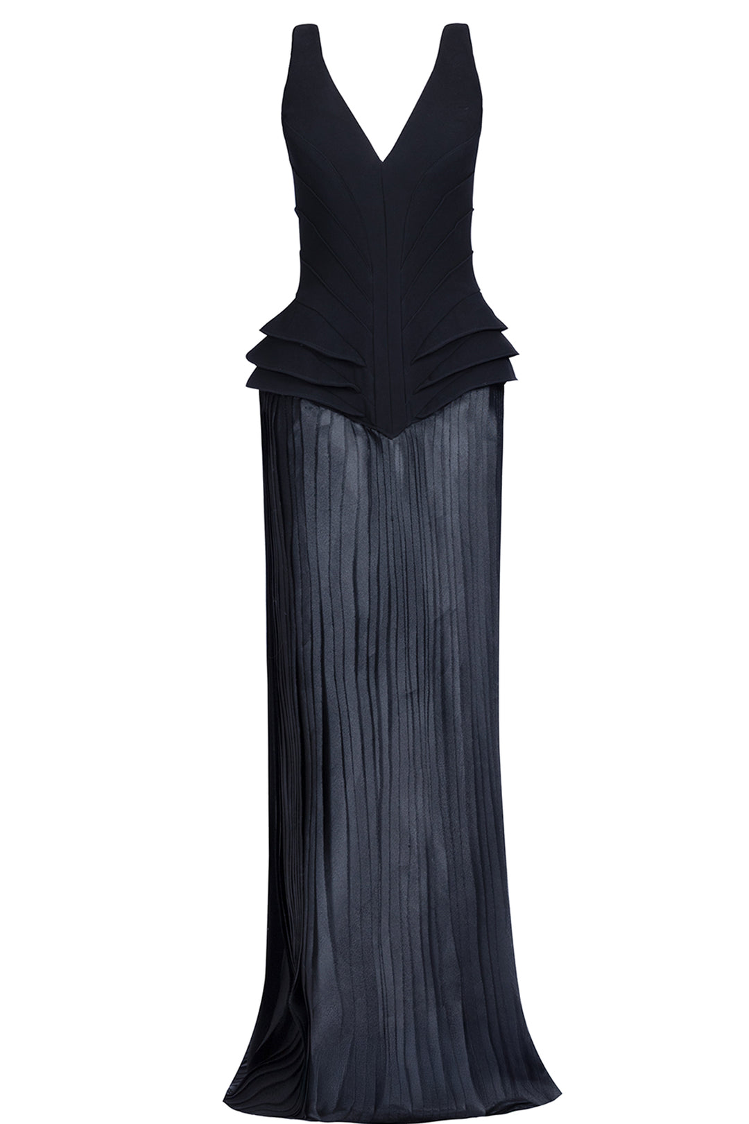 Deep V-Neck with Peplum Organza Dress