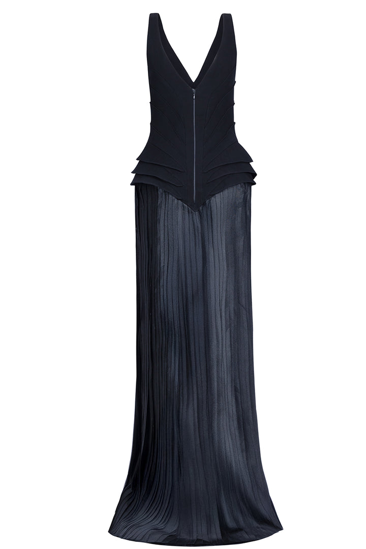 Deep V-Neck with Peplum Organza Dress