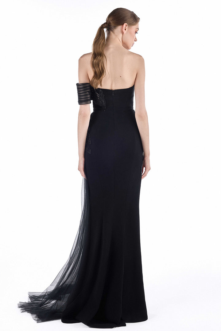 One-Shoulder with Striped Tulle Dress