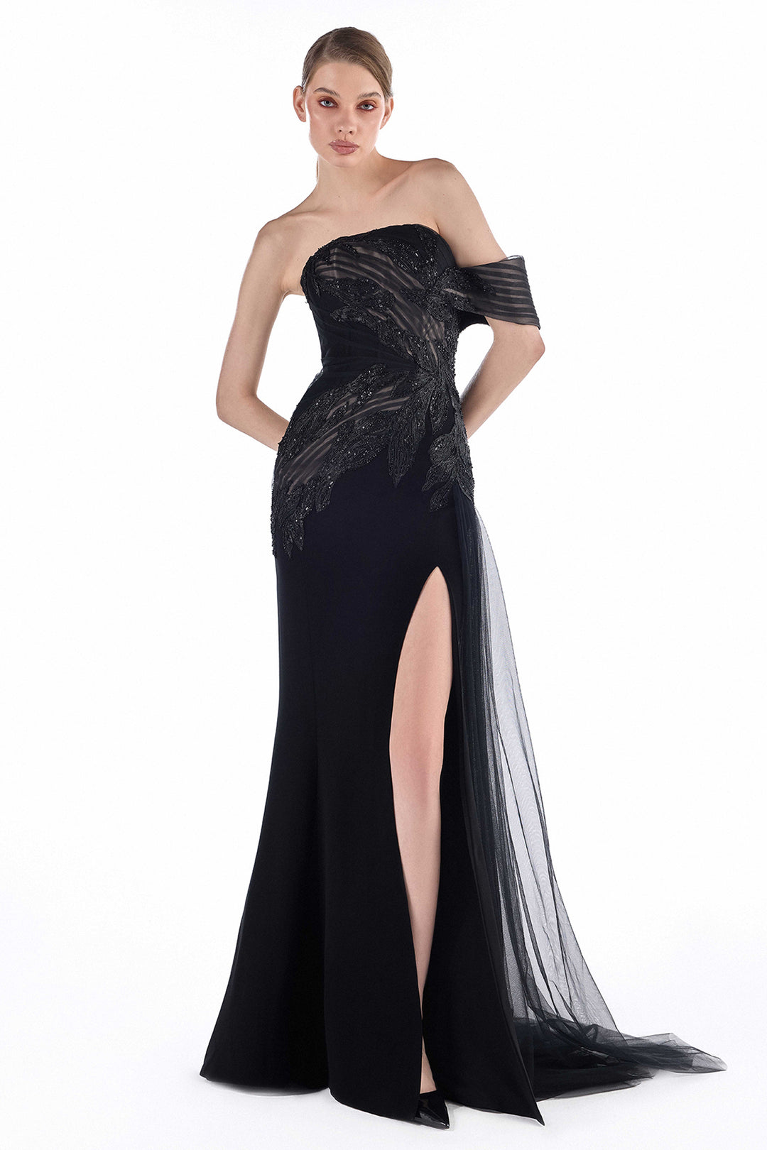 One-Shoulder with Striped Tulle Dress