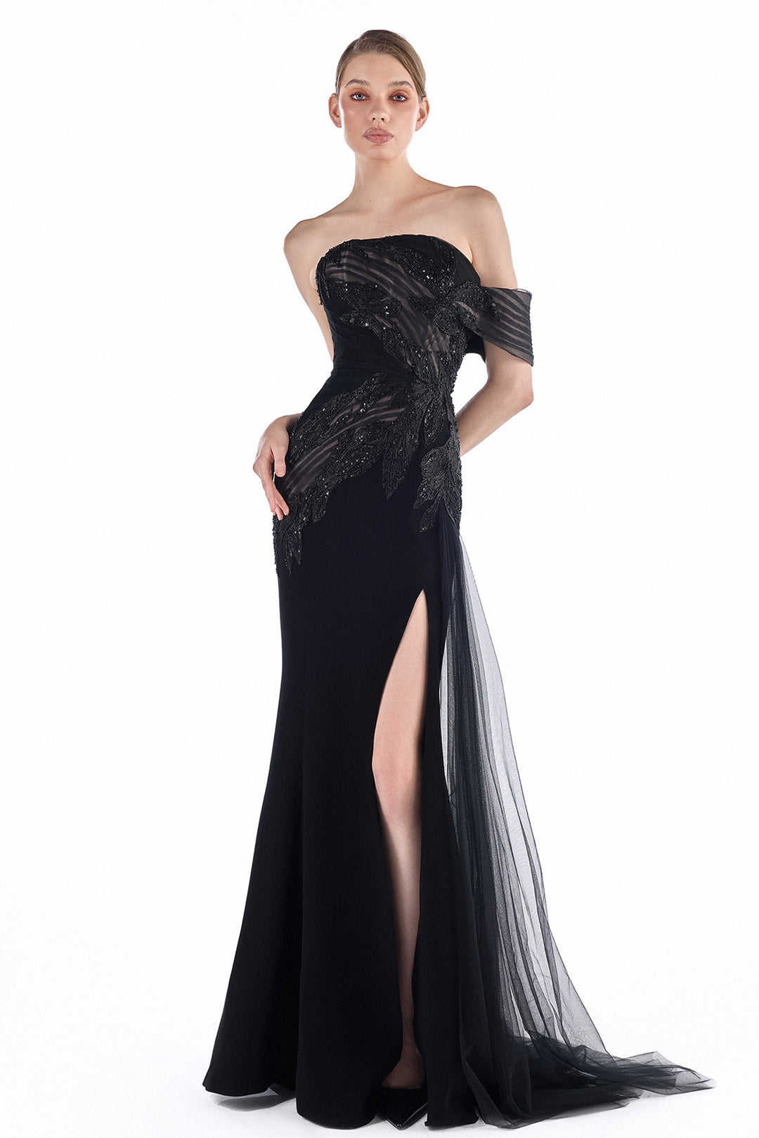 One-Shoulder with Striped Tulle Dress