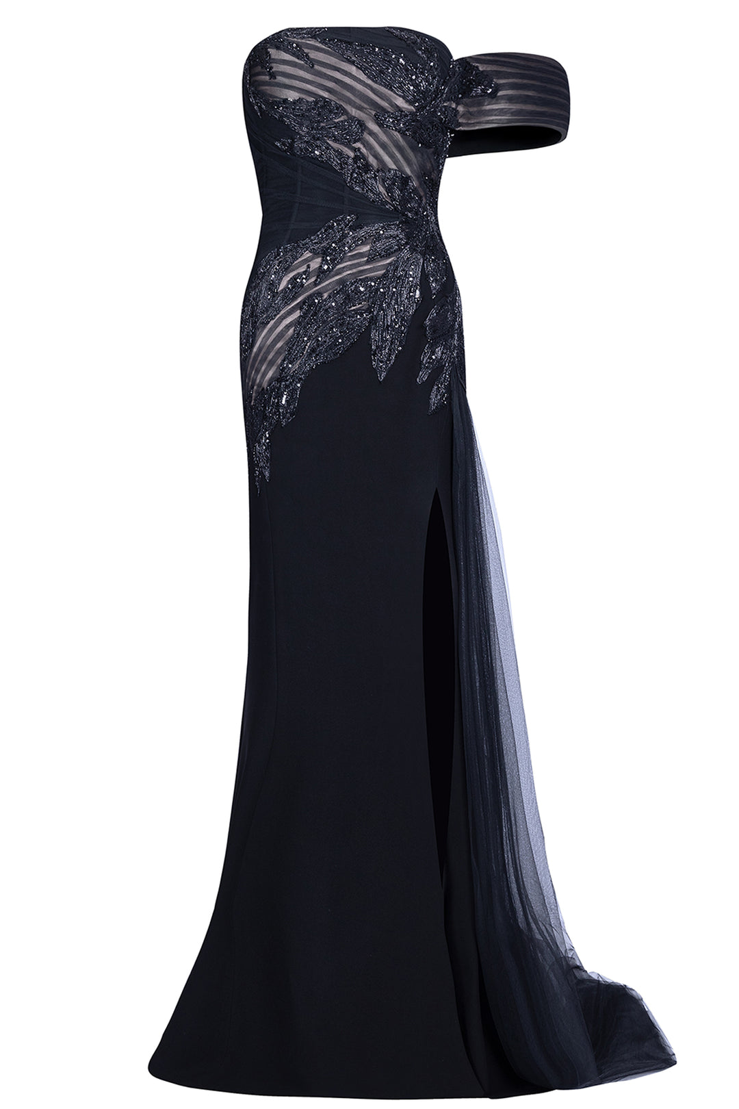 One-Shoulder with Striped Tulle Dress