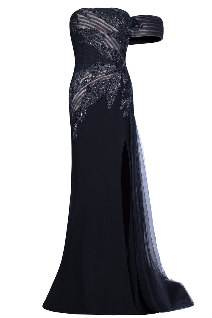 One-Shoulder with Striped Tulle Dress