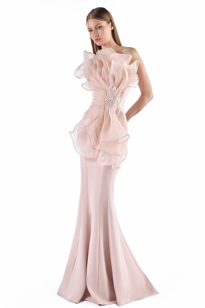 Ruffled Crepe and Organza Mermaid Dress