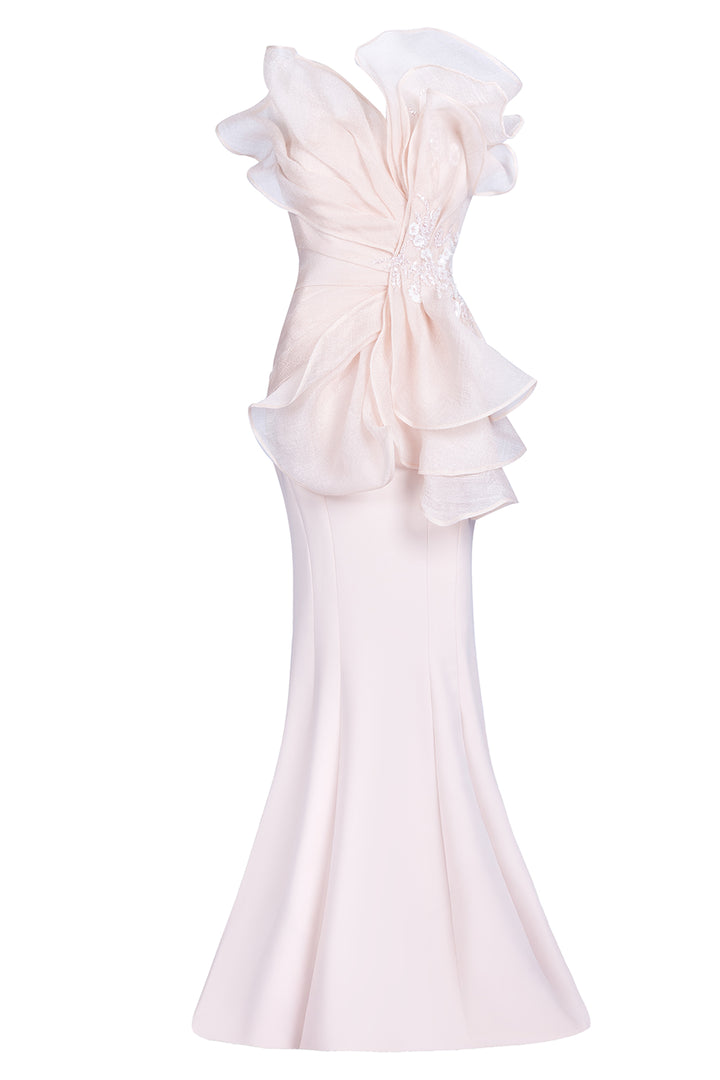Ruffled Crepe and Organza Mermaid Dress