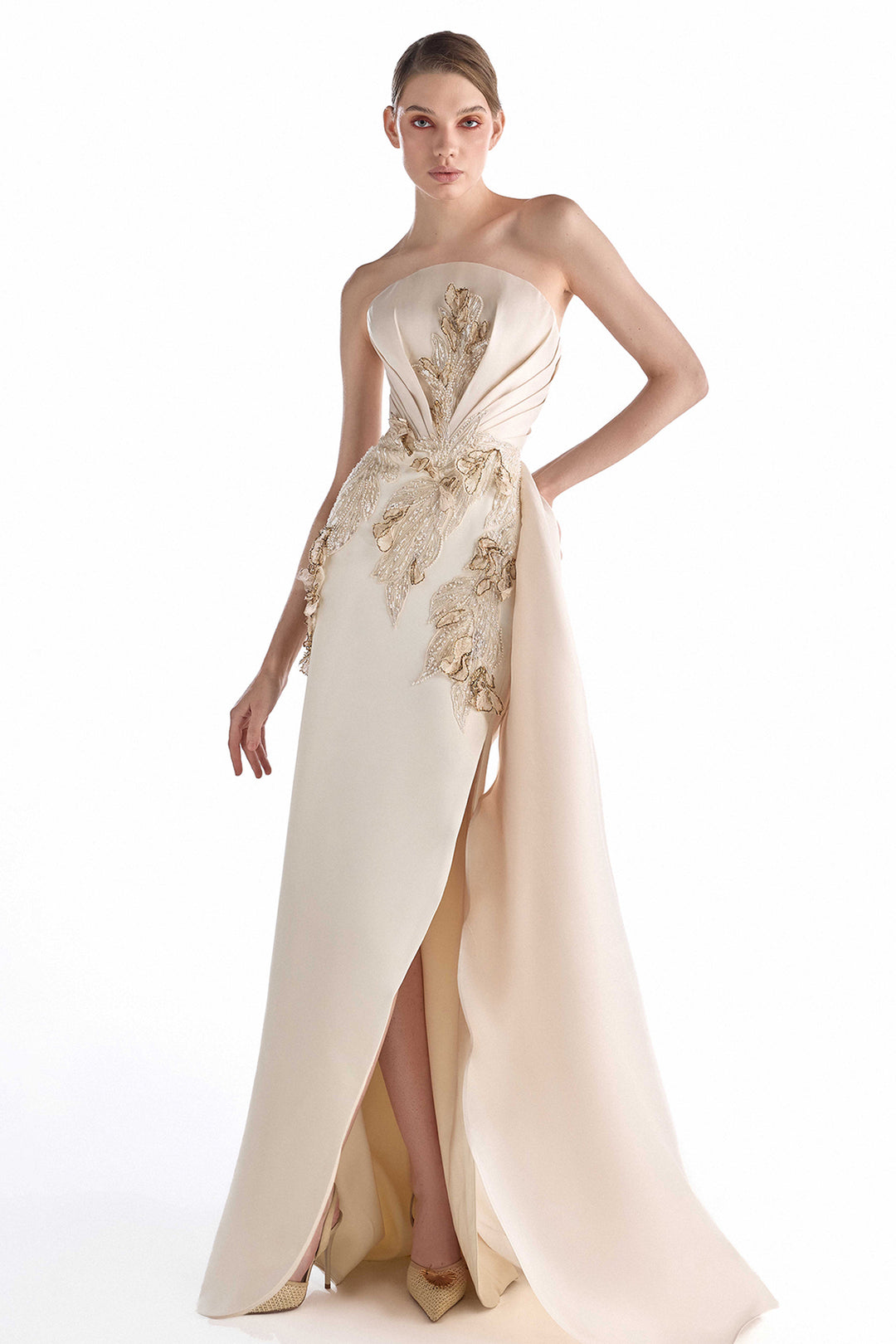 Strapless Embroidered Lace with Column Dress