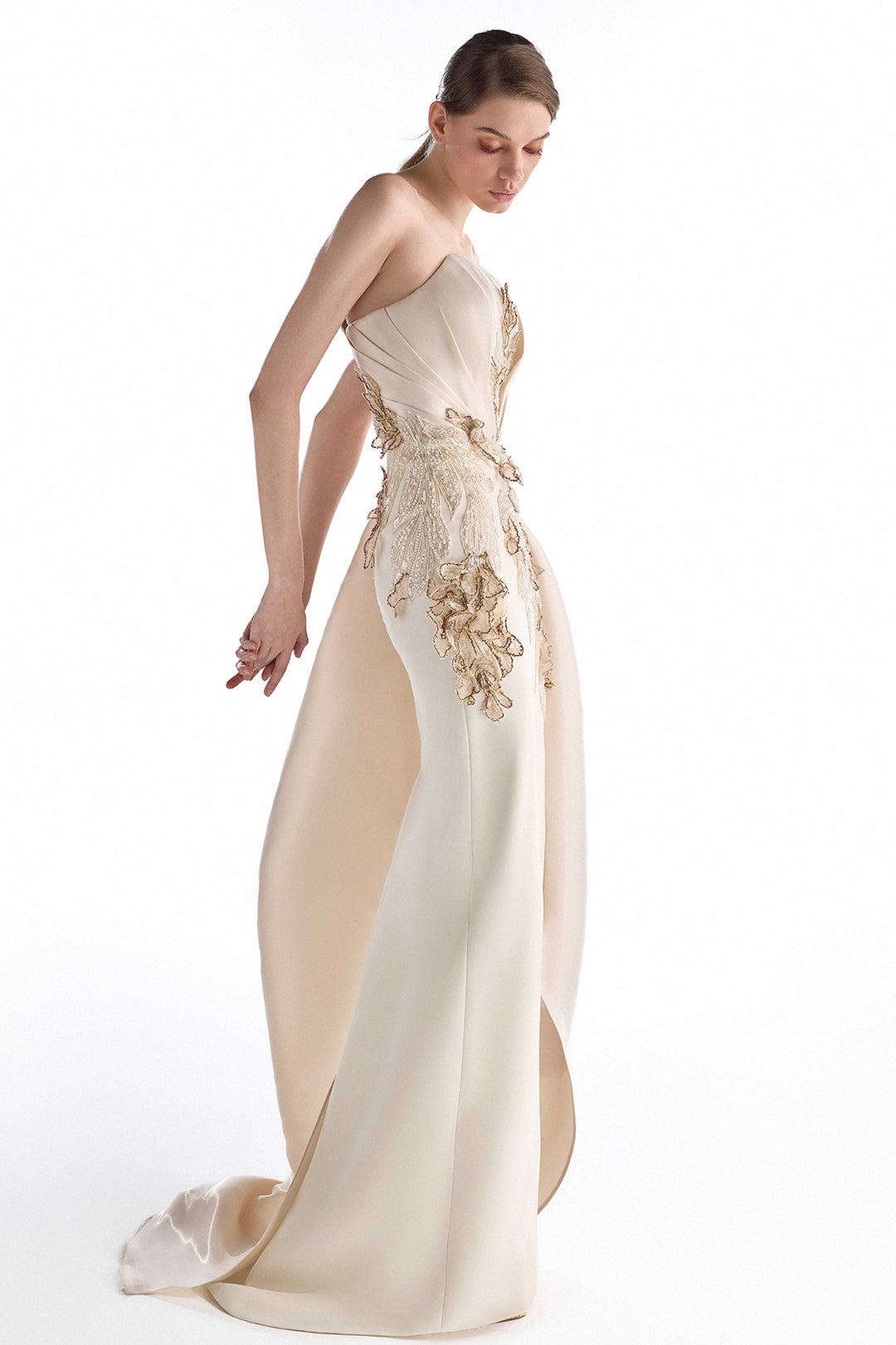 Strapless Embroidered Lace with Column Dress