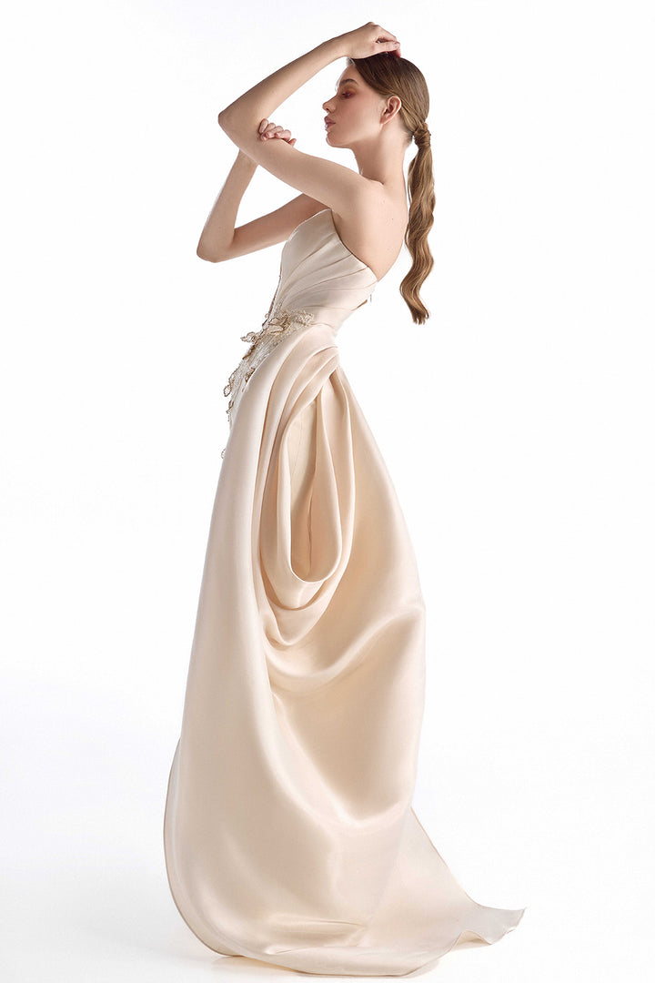 Strapless Embroidered Lace with Column Dress