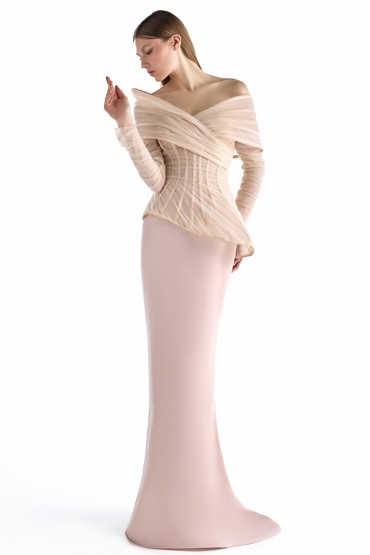 Off-the-Shoulder with Long Sleeve Peplum Dress