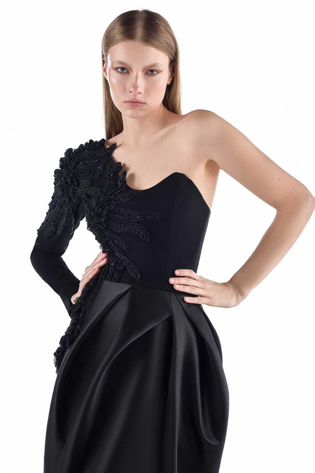 Asymmetrical with One-Shoulder Embroidered Dress