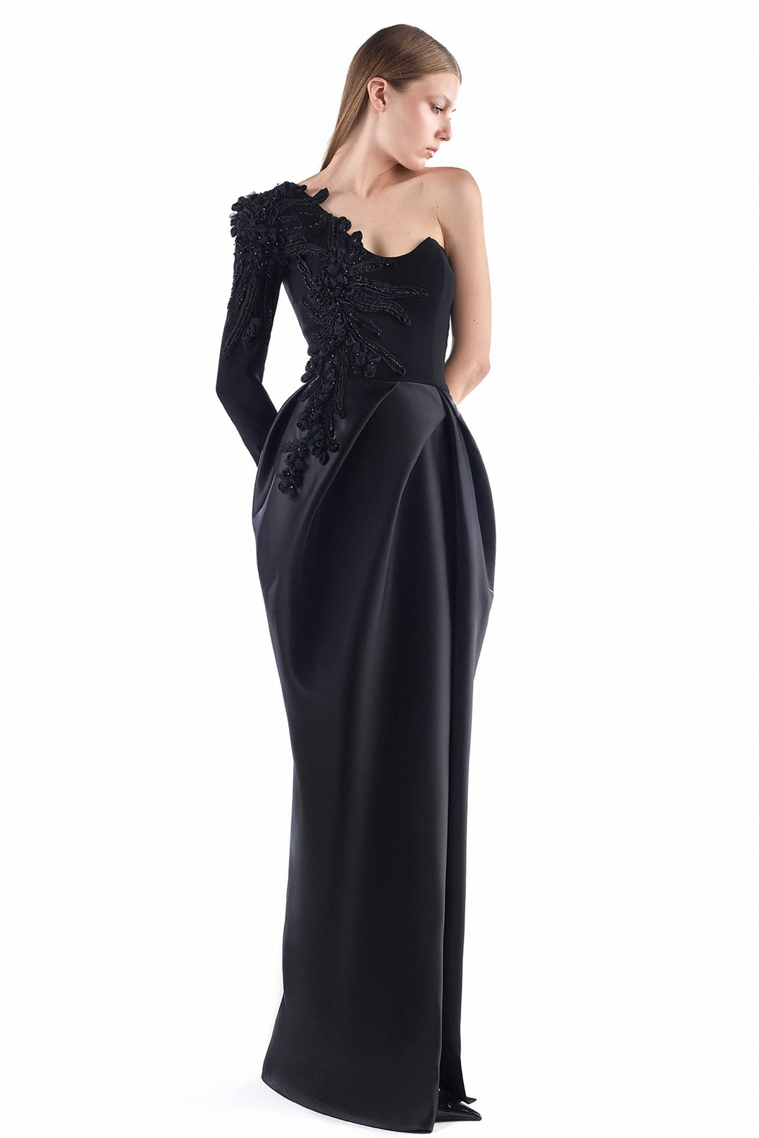Asymmetrical with One-Shoulder Embroidered Dress