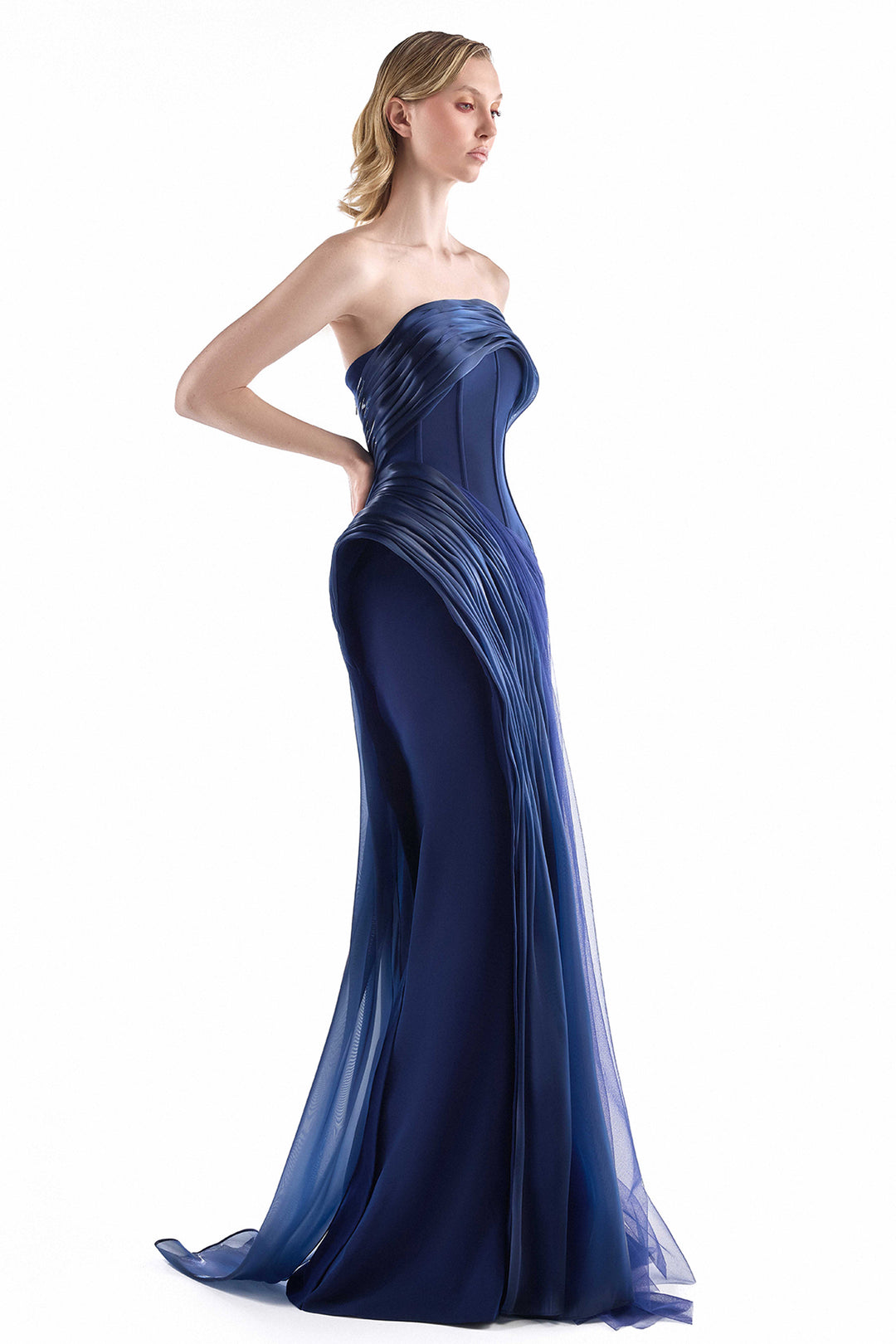 Strapless Cascading with Organza Dress