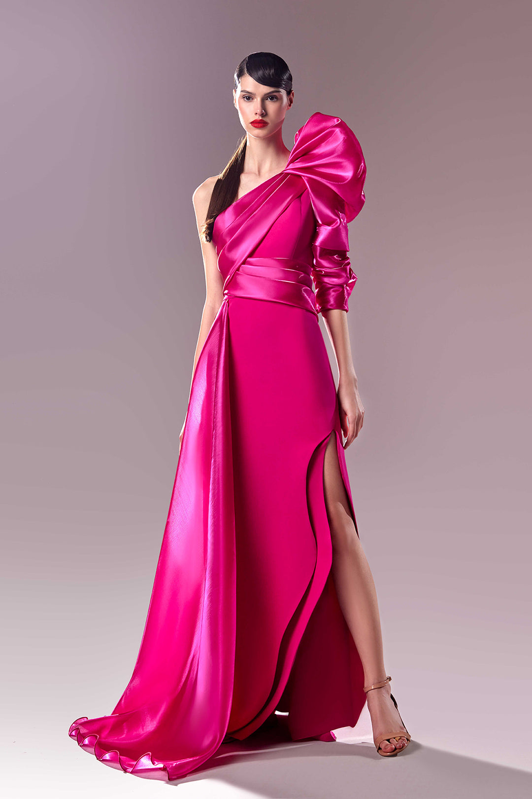 One-Shoulder Organza and Crepe Dress