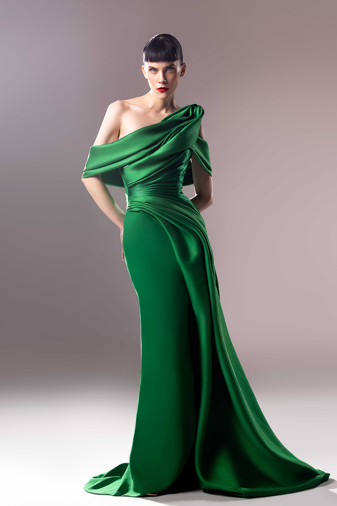 One-Shoulder Crepe Draped Dress