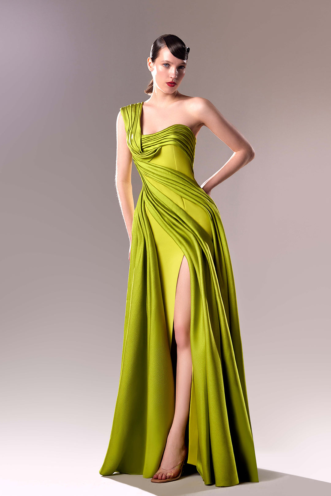 One-Shoulder Crepe and Pique Mikado Dress