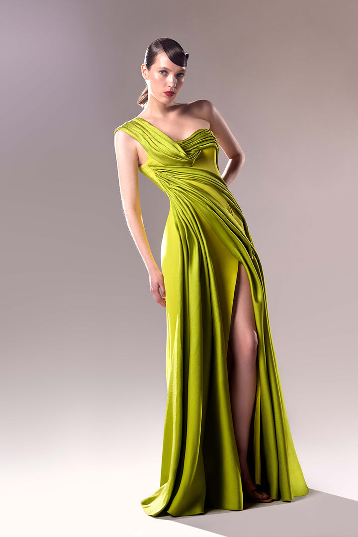 One-Shoulder Crepe and Pique Mikado Dress