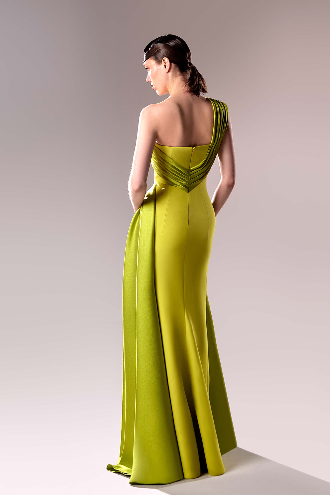 One-Shoulder Crepe and Pique Mikado Dress