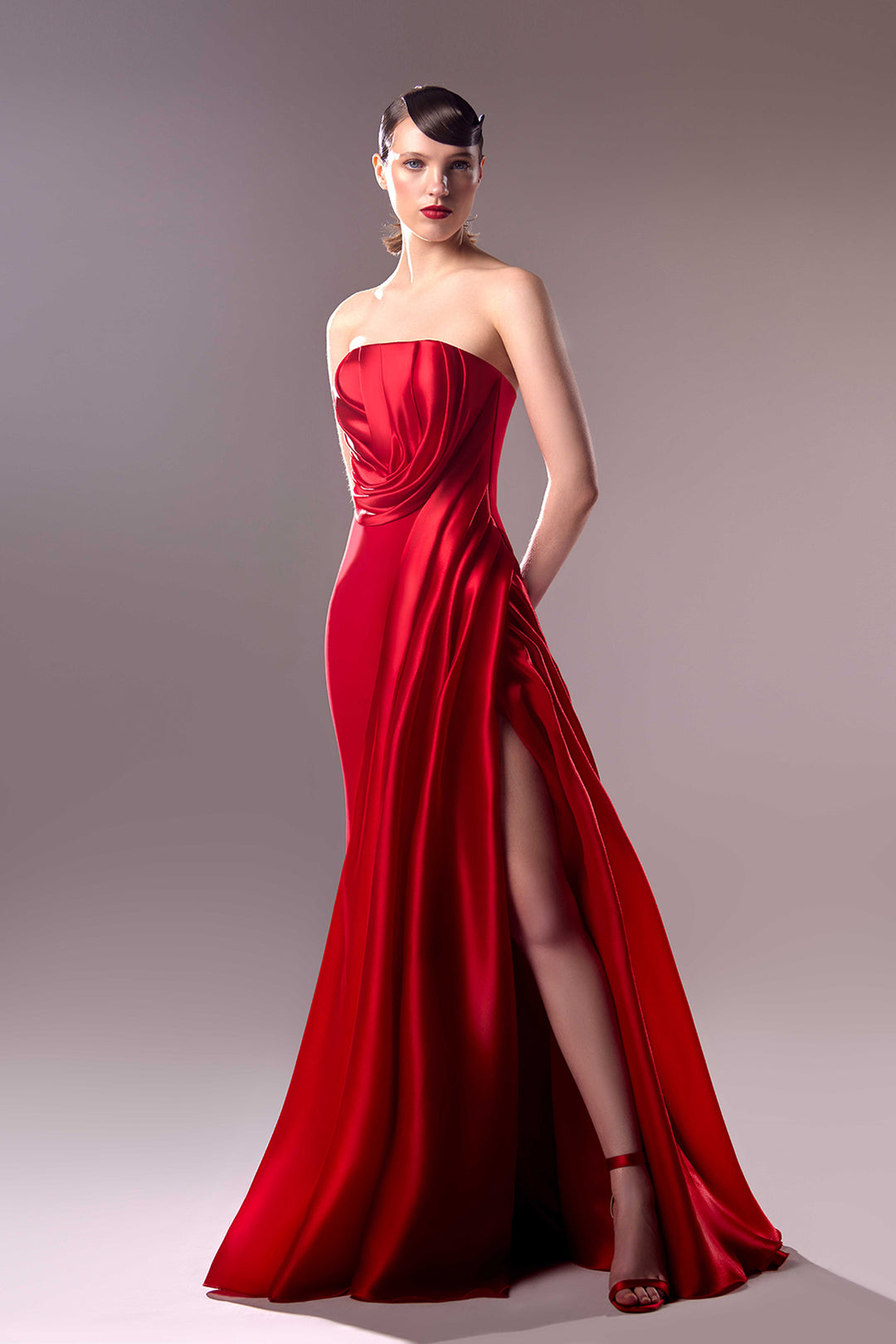 Strapless Draped Crepe Dress