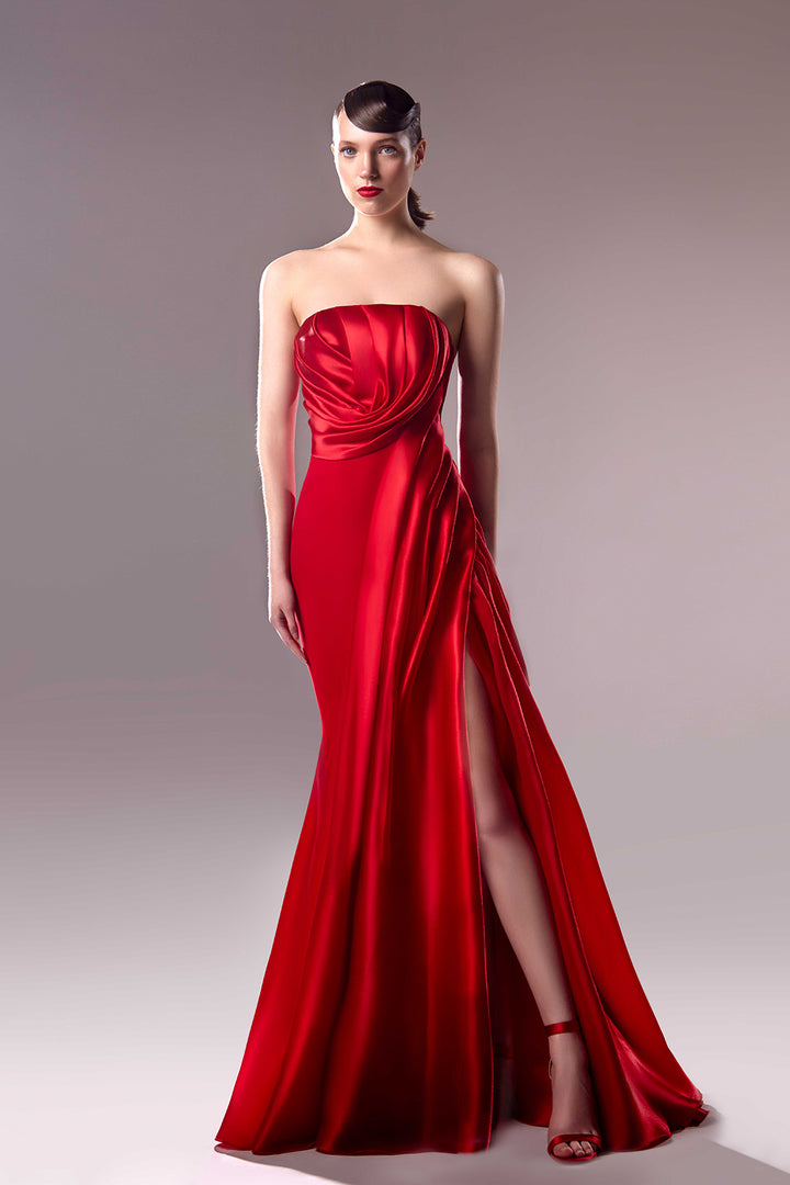 Strapless Draped Crepe Dress