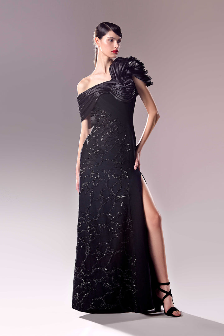 Crepe Trumpet Dress with Lace