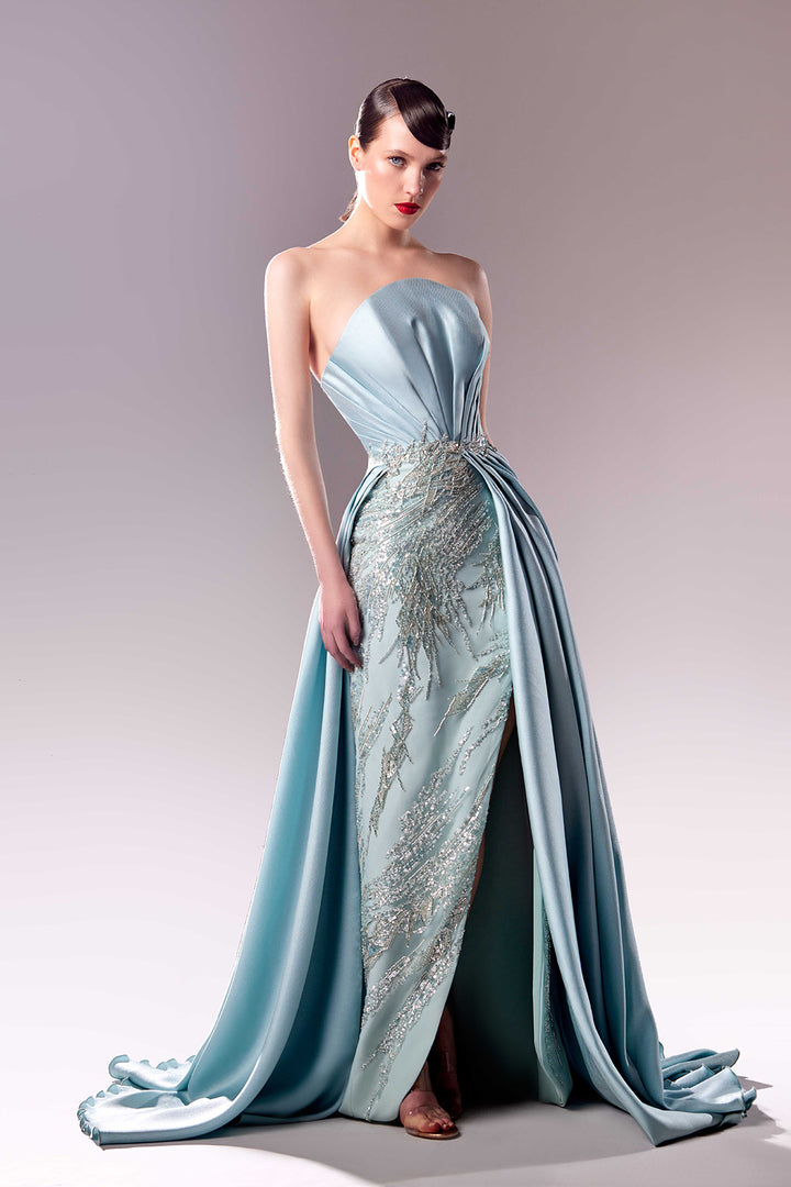 Strapless Fitted Dress with Overskirt