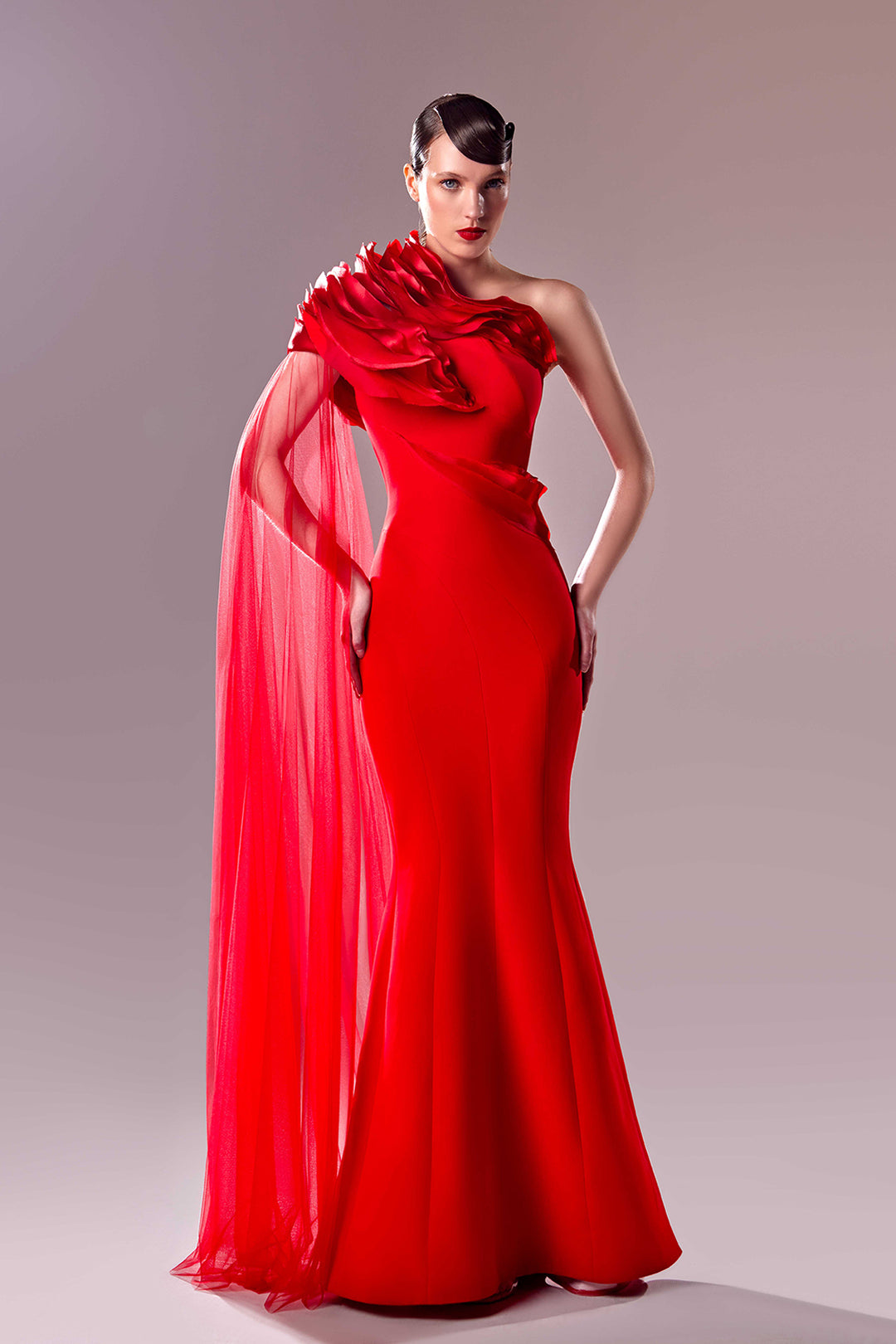 One-Shoulder Mermaid Dress with Side Cape