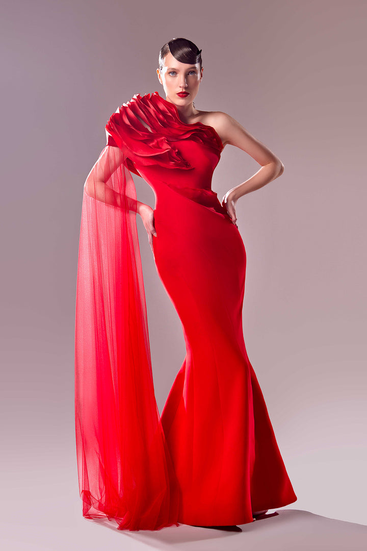 One-Shoulder Mermaid Dress with Side Cape