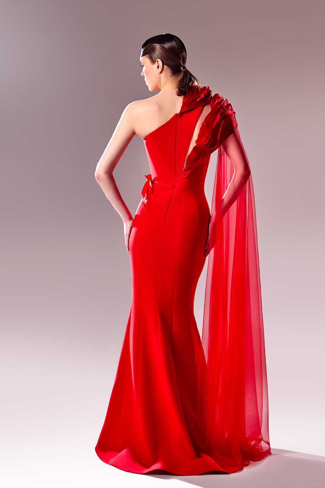 One-Shoulder Mermaid Dress with Side Cape