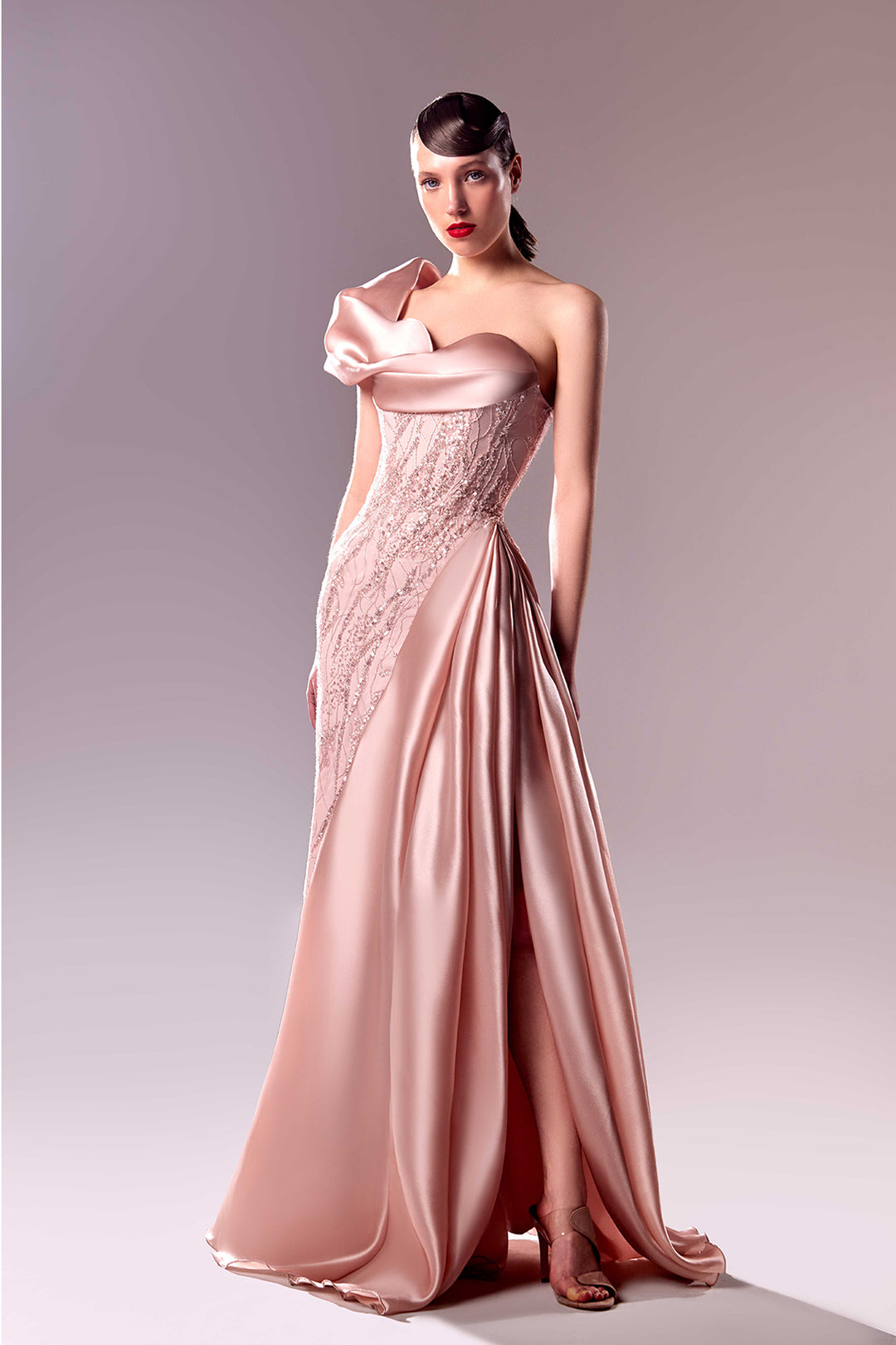 lace dress one shoulder Long One Shoulder Lace Bridesmaid Dress Chiffon Skirt TBQP363