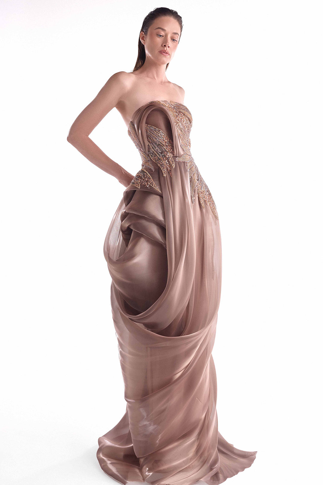 Lace Inserts with Fluid Draping Dress