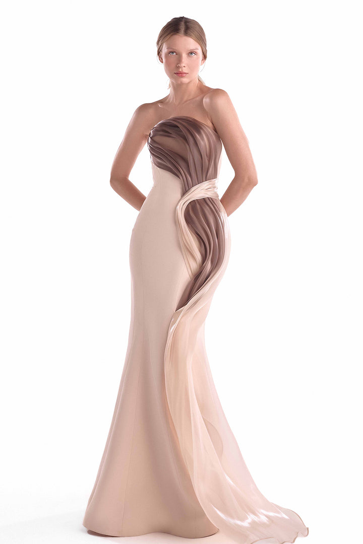 Strapless Mermaid Gown with Draped Two-Tone Organza