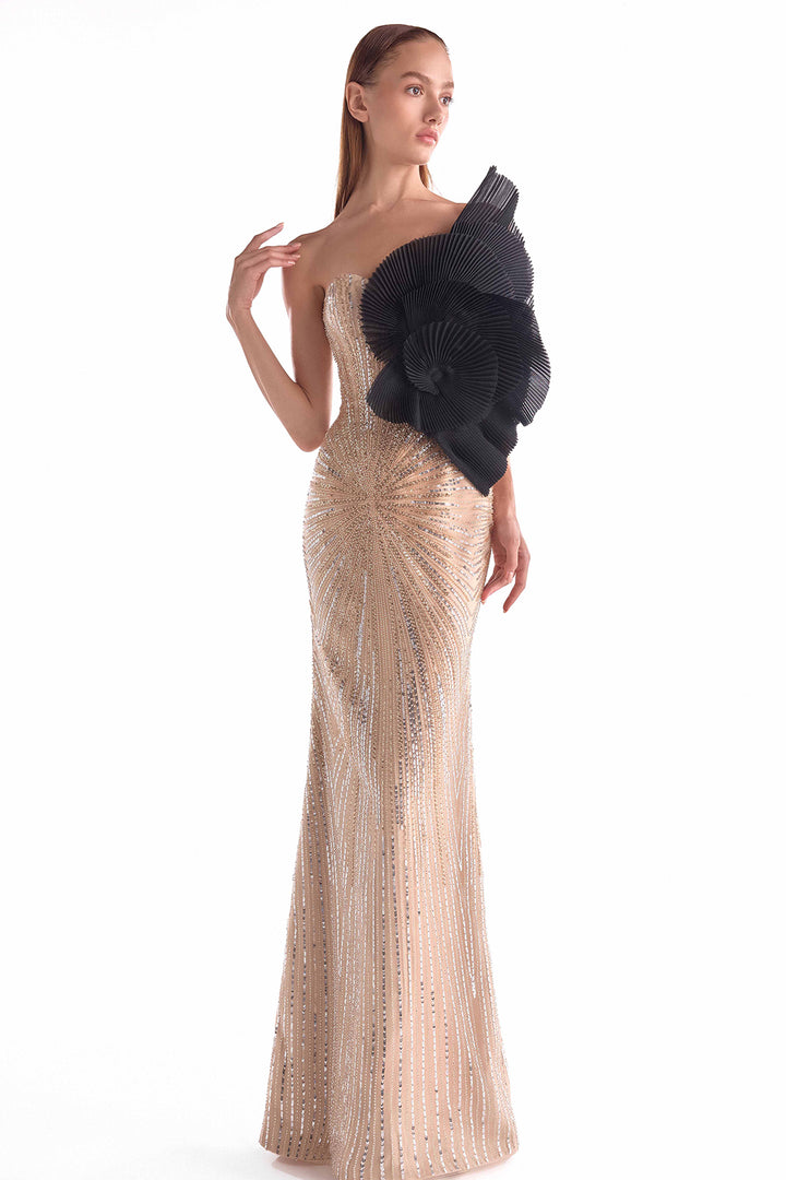 Sunburst Embellished Dress with Oversized Bloom