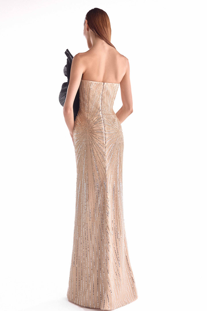 Sunburst Embellished Dress with Oversized Bloom