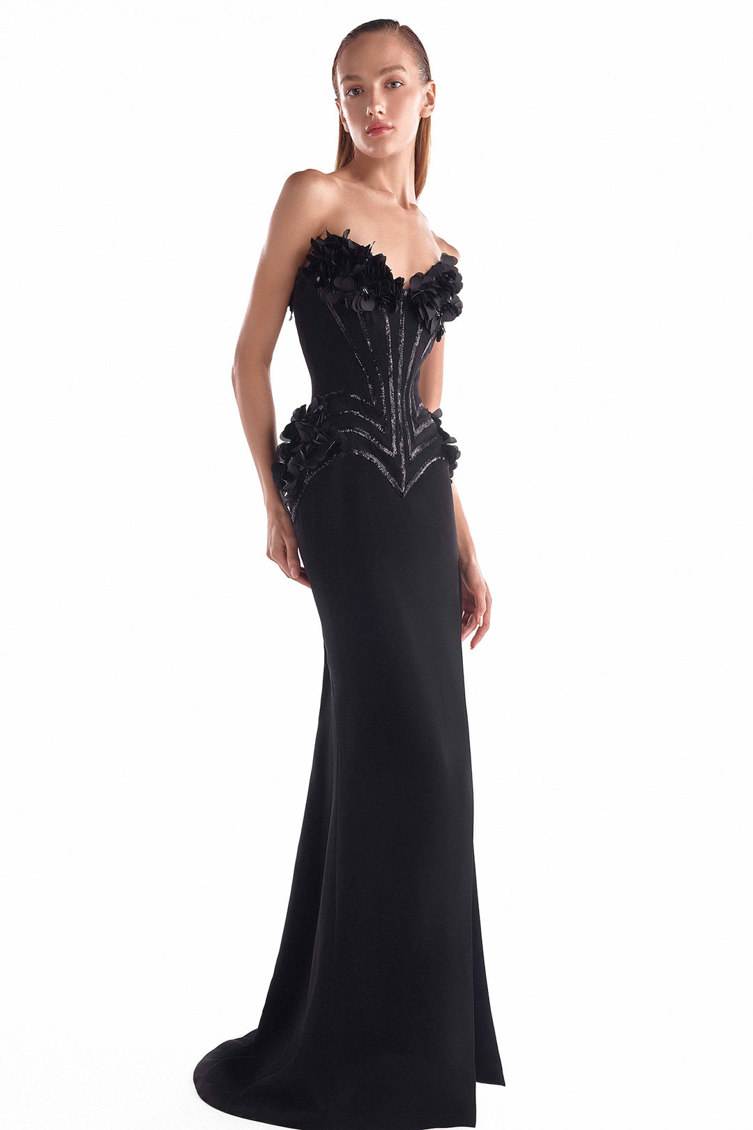 Strapless Mermaid Dress with Sculpted Corset and 3D Floral Appliqués