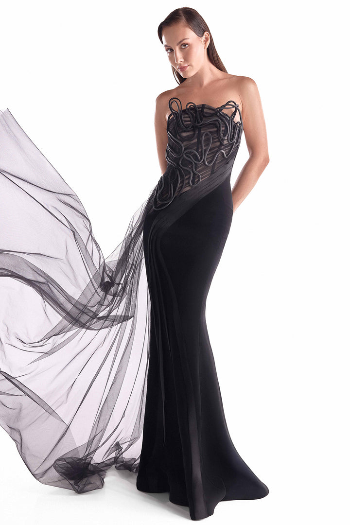 Strapless Dress with Draped Illusion Bodice