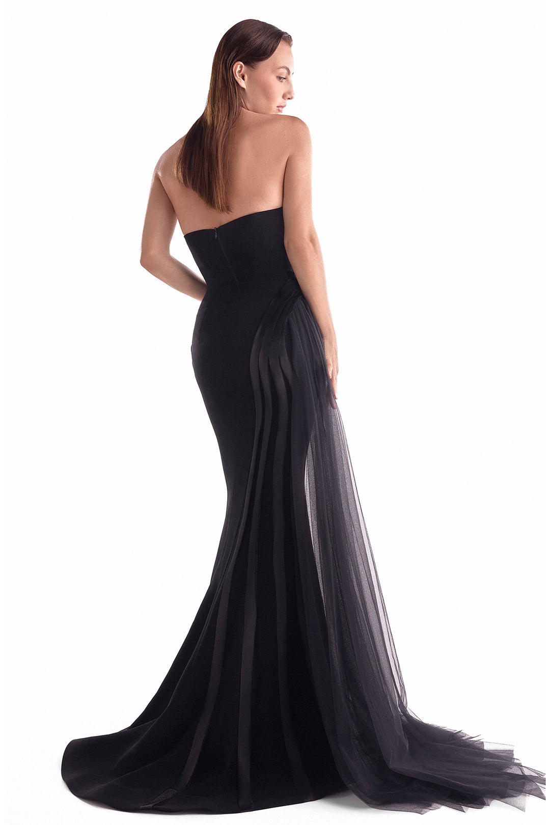 Strapless Dress with Draped Illusion Bodice