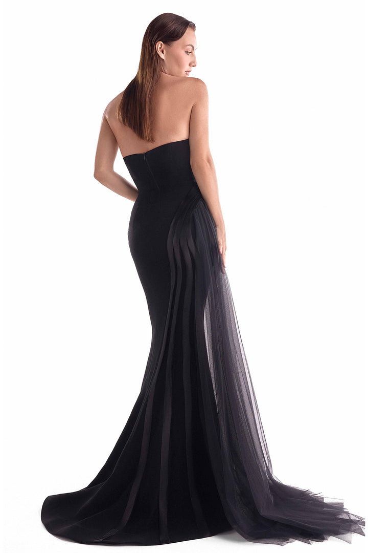 Strapless Dress with Draped Illusion Bodice