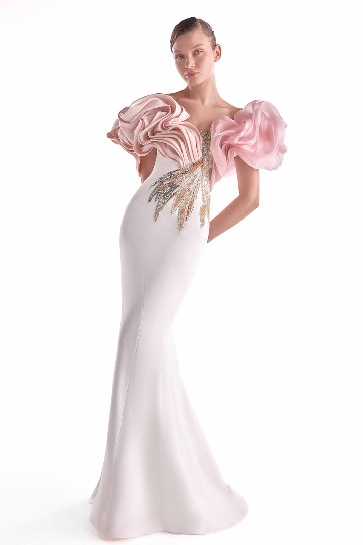 Mermaid Dress with Organza Shoulders and Embellishments