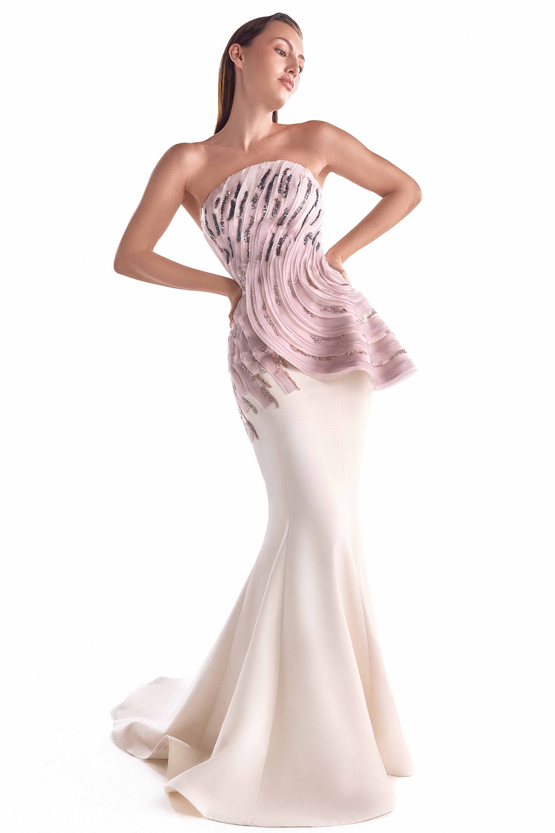 Mermaid Dress with Embroidered Waves