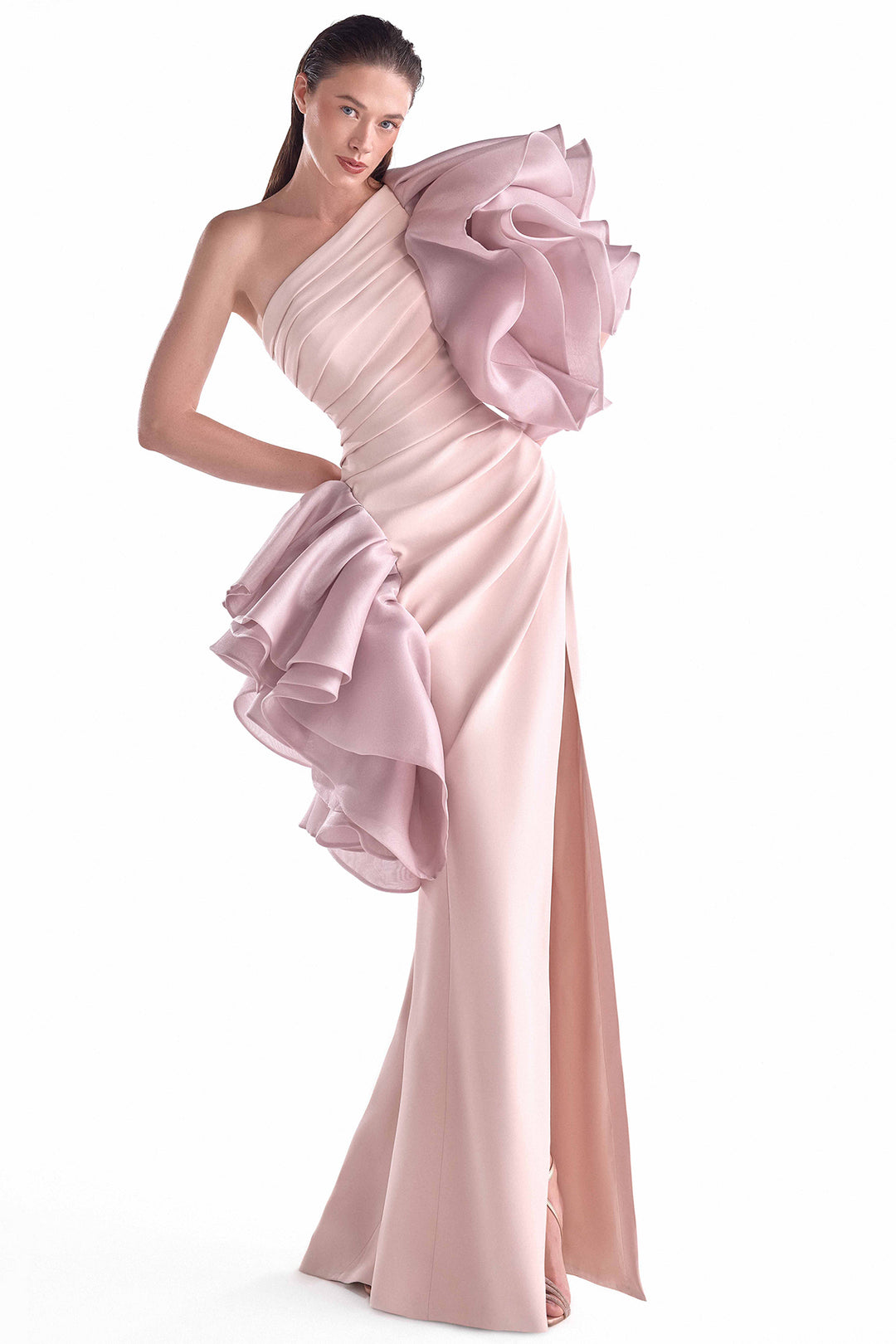 Crepe Dress with Sculptural Organza Flourishes