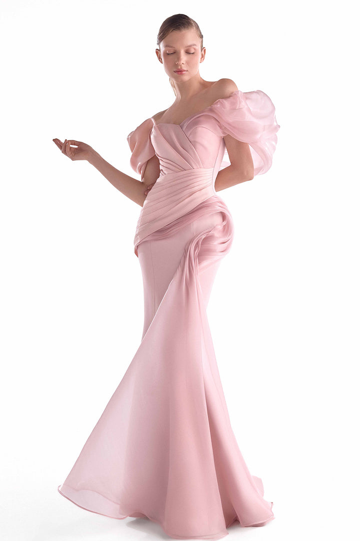 Mermaid Dress with Asymmetrical Organza Shoulders