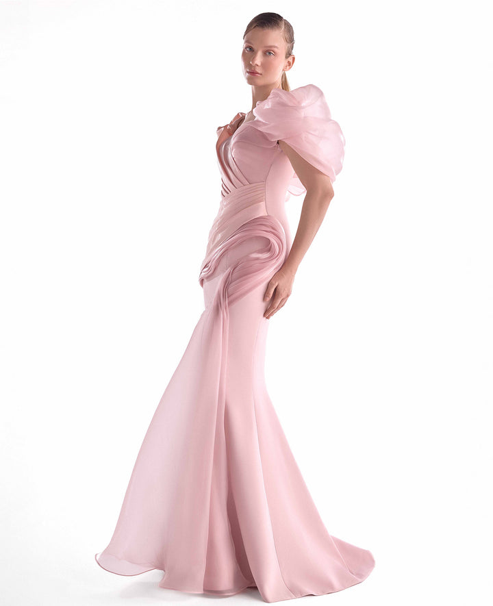 Mermaid Dress with Asymmetrical Organza Shoulders