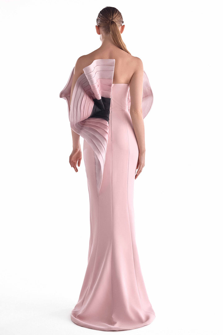 Organza Gown with Structured Bodice and High Slit
