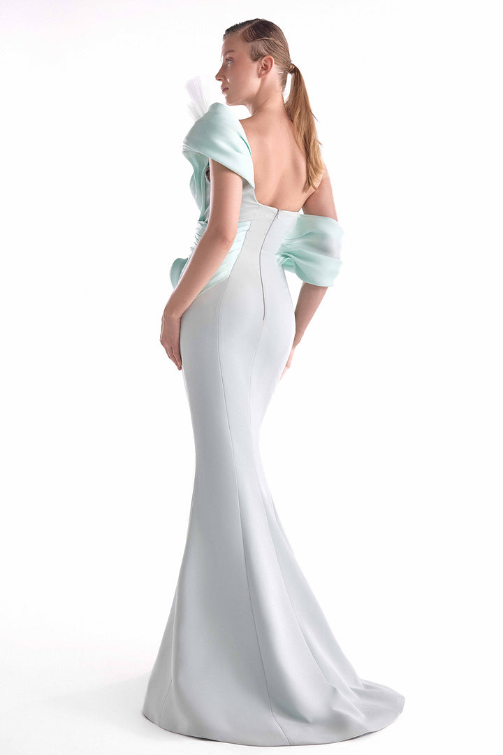 Mermaid Dress with Draped Organza and Pleated Accents