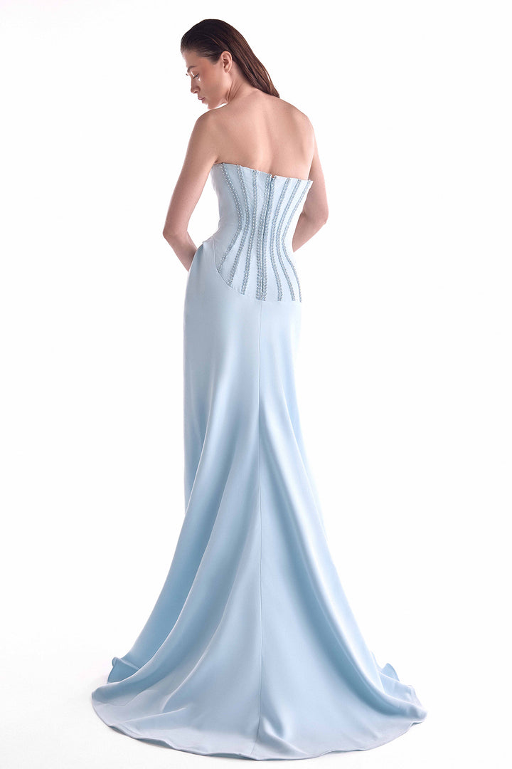 Cinched Beaded Waist and Draped Side Panel Dress