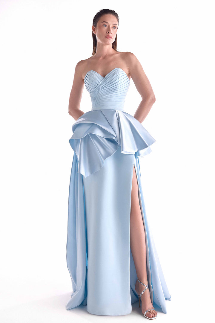 Gown with Pleated Razmir Bodice and Sculptural Peplum Overskirt