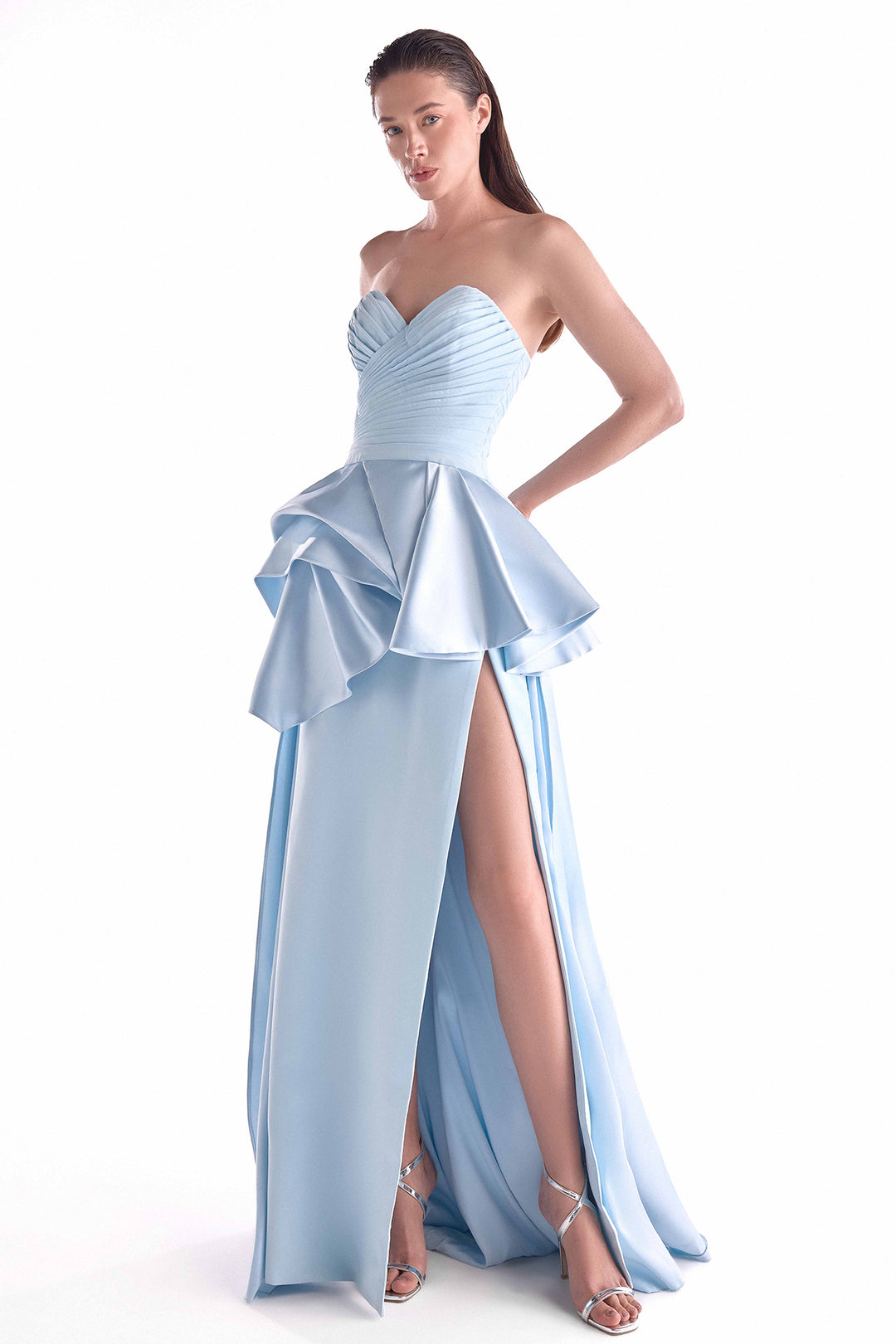 Gown with Pleated Razmir Bodice and Sculptural Peplum Overskirt