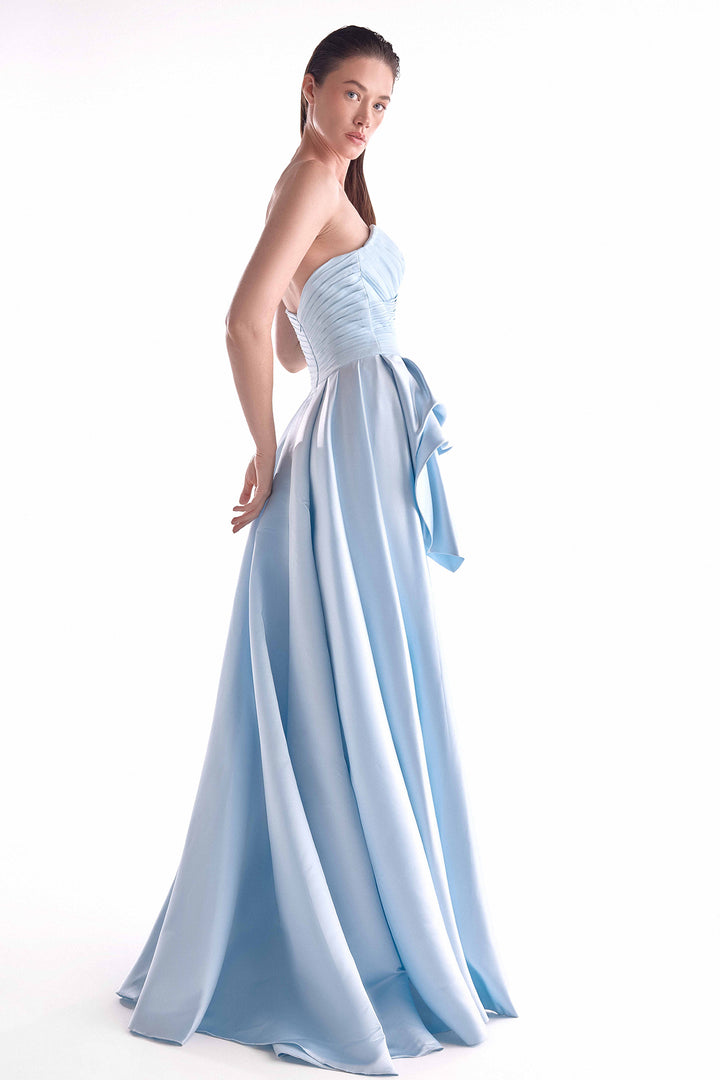 Gown with Pleated Razmir Bodice and Sculptural Peplum Overskirt