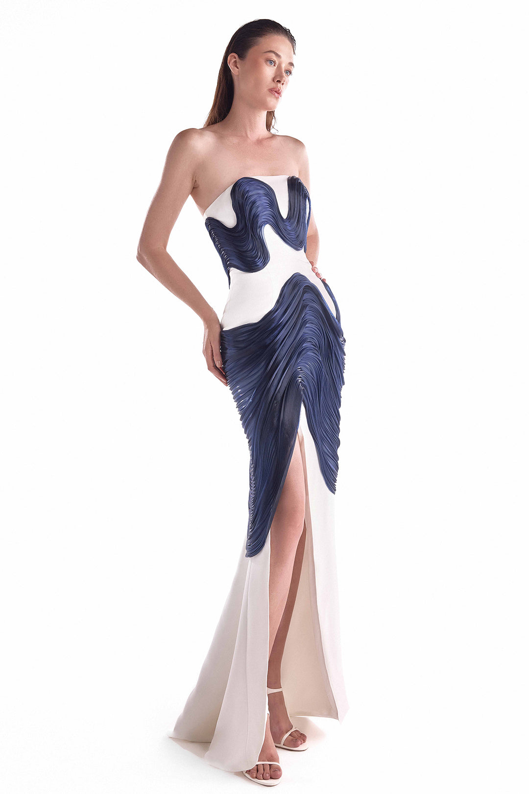 Crepe Dress with Organza Sculptural Detailing