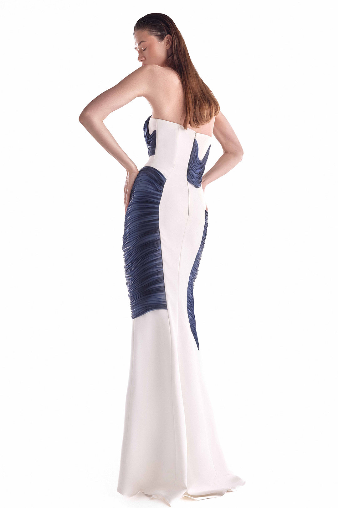 Crepe Dress with Organza Sculptural Detailing